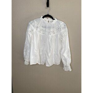 Jennifer & Grace Womens Off White Eyelet Embroidered Long Sleeve Blouse S Cotton